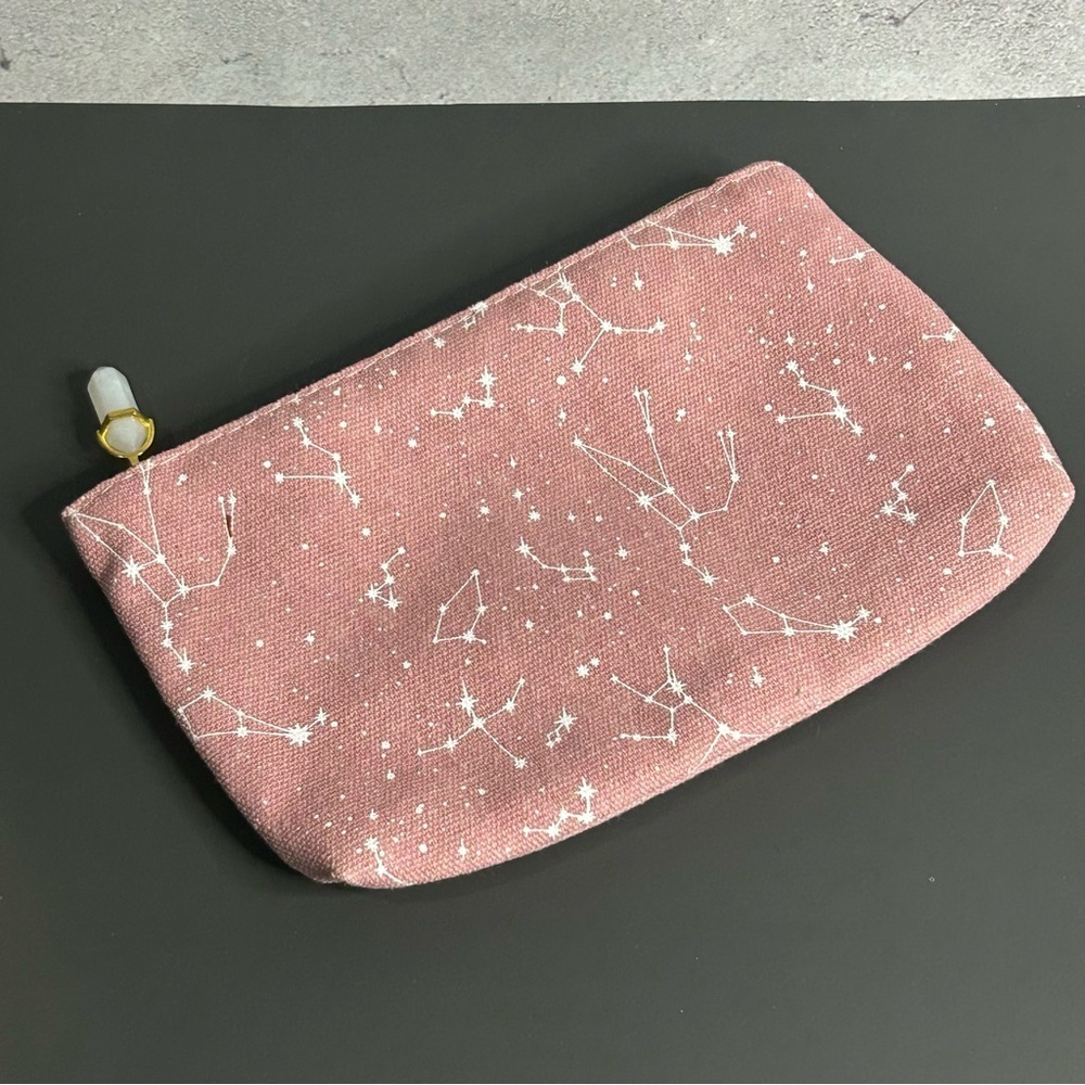 Ipsy Pink Constellation Cosmetic Bag with Crystal Pull Accent